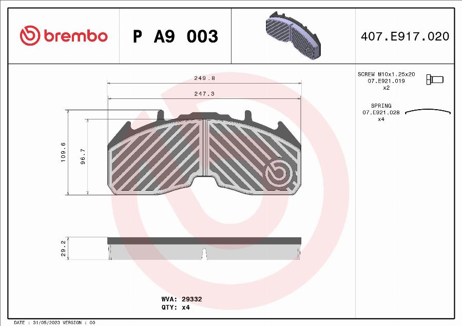 Brembo P A9 003 - Brake Pad Set, disc brake carparts-centre.com